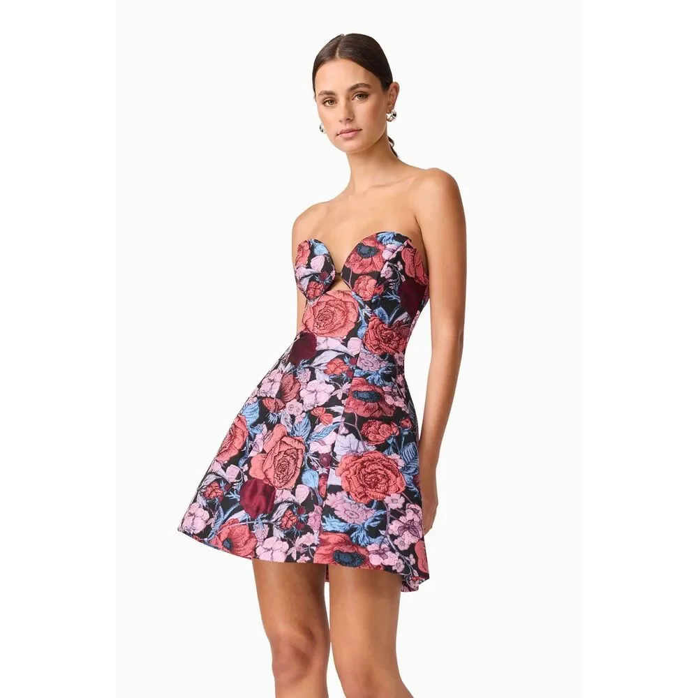 Elliatt Delphine Tulip Mini Dress in Pink & Black Floral Cocktail size S NWT - Picture 1 of 6